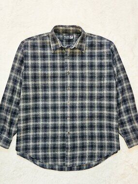 Fila Sport Men's Vintage 90's Plaid Flannel Shirt Soft Cotton Long Sleeve Size M